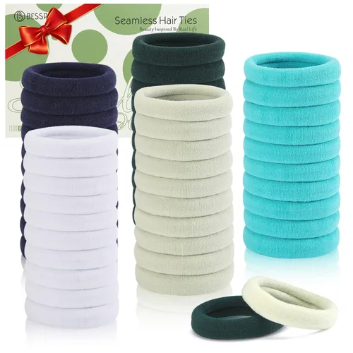 Vista 15 de Bessrung 100 ligas para el cabello de nailon sin costuras, elásticas sin daños, para mujeres y niñas, soportes para cola de caballo elásticos suaves