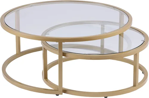 Vista 12 de SEI Furniture Evelyn Glam - Juego de mesa auxiliar nido (2 unidades), color dorado