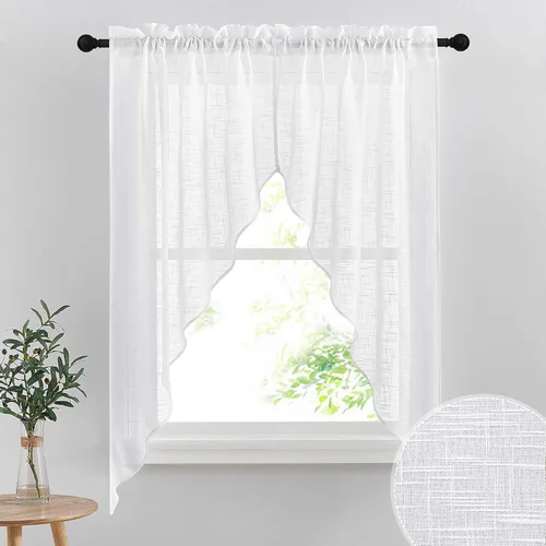 Vista 19 de RYB HOME Cortinas Cortas de Lino con Cenefas Swag - Niveles Semitransparentes para la Parte Superior de Ventanas, Decoración del Hogar con Filtrado