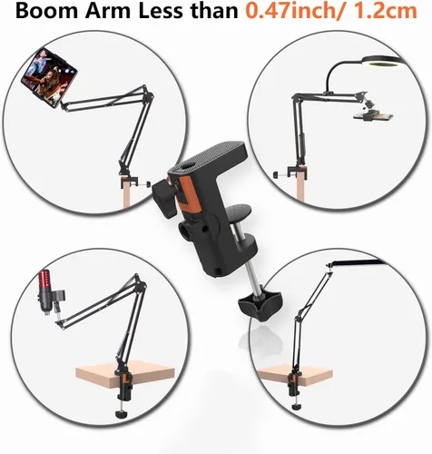Vista 7 de Soporte de abrazadera de mesa para soporte de micrófono, abrazadera de brazo de micrófono 2 en 1, clip C para escritorio, cámara, trípode, soporte