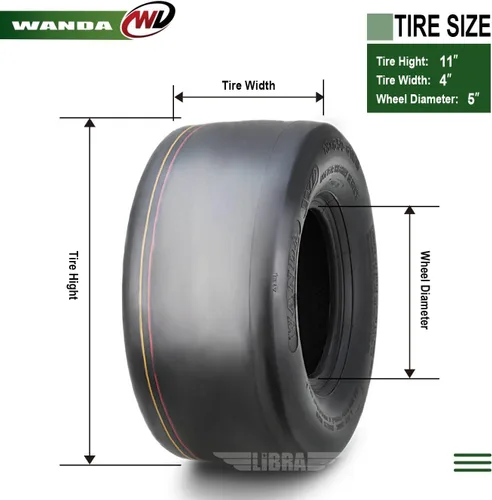 Vista 4 de WANDA - Juego de 2 neumáticos para corta césped de 11 x 4-5 para carritos de jardín de giro cero de 11 x 4 x 5 / 4 capas - 13204