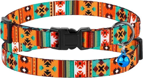 Vista 5 de Collar de gato Breakaway 2 piezas de patrón ajustable tribal azteca suroeste de seguridad collares para mascotas para gatos gatitos