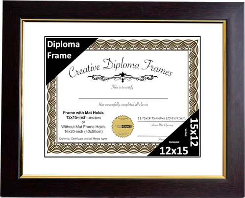 Vista 13 de Creative Picture Frames Marco de diploma de caoba de 7 x 9 pulgadas con borde dorado, incluye caballete de vidrio negro y ganchos de pared