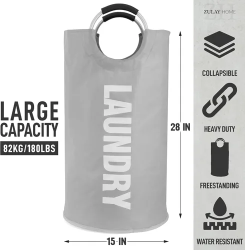 Vista 3 de Zulay Home Cesta de lavandería grande y resistente de 82 litros – Bolsa de lavandería acolchada antideslizante con asas – Cestas de lavandería