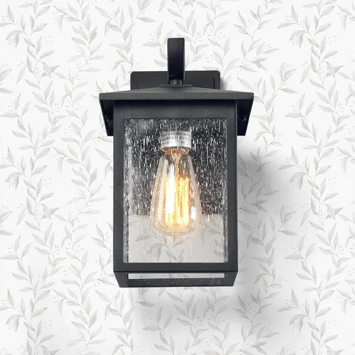 Vista 6 de LOG BARN Lámpara de pared negra para exteriores, moderna lámpara rectangular para porche, montaje en pared al aire libre con vidrio semillado, luces
