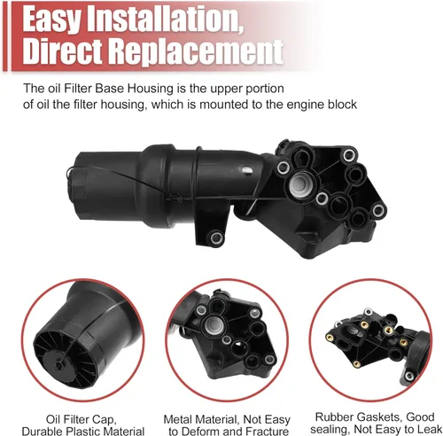 Vista 6 de X AUTOHAUX Conjunto de carcasa de base de filtro de aceite de motor 07K115397D para Volkswagen Jetta Golf Passat Beetle para Audi TT RS Quattro