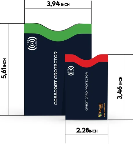 Vista 5 de Boxiki Travel - Fundas de bloqueo RFID con código de color para evitar robos de identidad y sobres de bloqueo RFID (azul marino)