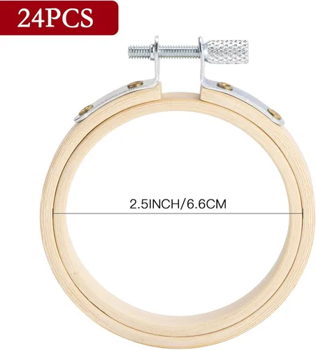Vista 2 de Caydo 24 aros de bordado de 2.5 pulgadas a granel, pequeños aros de punto de cruz, círculo de bambú, mini aros de bordado para adornos de Navidad
