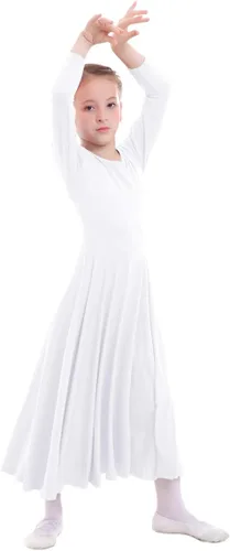 Vista 6 de ZX Vestido de baile de alabanza de manga larga para niñas, largo completo, con columpio, lírico, disfraz litúrgico, para culto