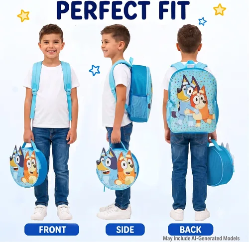 Vista 2 de Fast Forward Bluey - Mochila y lonchera 3D para niños (14 pulgadas)