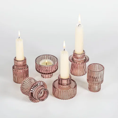 Portavelas de cristal cónico para centros de mesa, decoración de boda y cena, color ámbar, 6 unidades