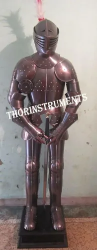 THOR INSTRUMENTS Combat - Traje medieval de armadura de cuerpo completo de combate del siglo XV, traje y soporte rústico vintage para decoración del