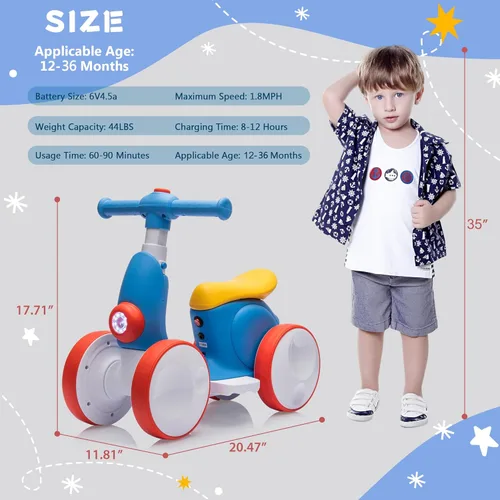Vista 4 de JoyRydz Bicicleta eléctrica de equilibrio para bebés de 6 V con máquina de burbujas, bicicleta de equilibrio 4 en 1 con control remoto para niños