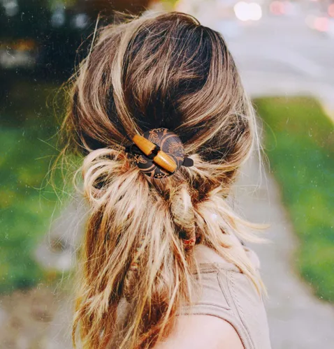 Vista 4 de 3 ligas elásticas anudadas para el cabello para rastas, cabello grueso, soportes de goma extralargos, bandas de palanca talladas en madera
