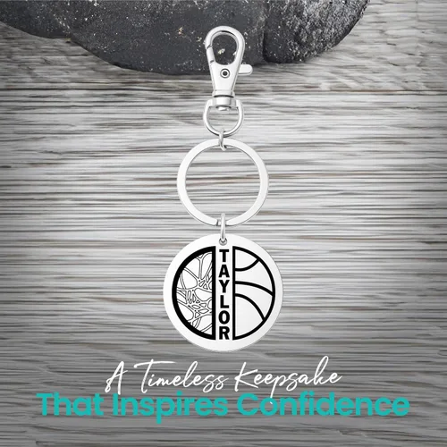 Vista 3 de Sportybella - Personalized Engraved Basketball Zipperpull Keychain, Custom Basketball Gift for Player, Team and Coaches