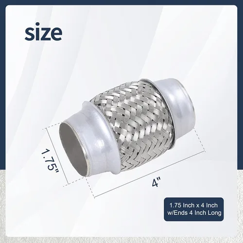 Vista 3 de 2 piezas de tubo flexible de escape de acero inoxidable doble trenzado 1.75" x 4" con extremos de 4" de largo