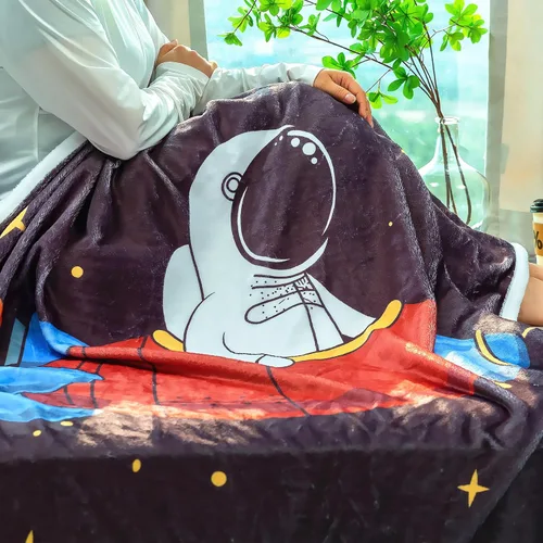 Vista 4 de Manta de astronauta marrón con cohete espacial, regalos creativos para niños pequeños, manta de planetas de nave espacial