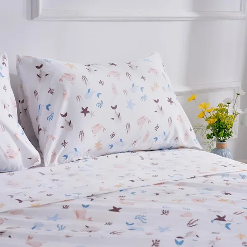 Vista 6 de Juego de sábanas de diseño estampado clásico - Juegos de sábanas con bolsillo profundo ultra suave y transpirable., Microfibra, Celeste (Baby Blue)