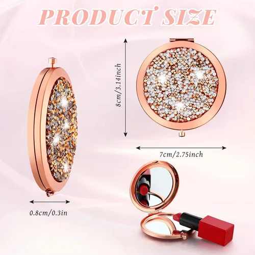 Vista 2 de Vicenpal Espejo cosmético compacto de bolsillo redondo para regalos de dama de honor, espejo pequeño de mano para bolso, accesorio de viaje