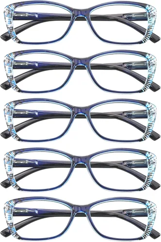 Vista 10 de VisionGlobal 5 Pairs Reading Glasses with Spring Hinge, Blue Light Blocking Glasses for Women/Men
