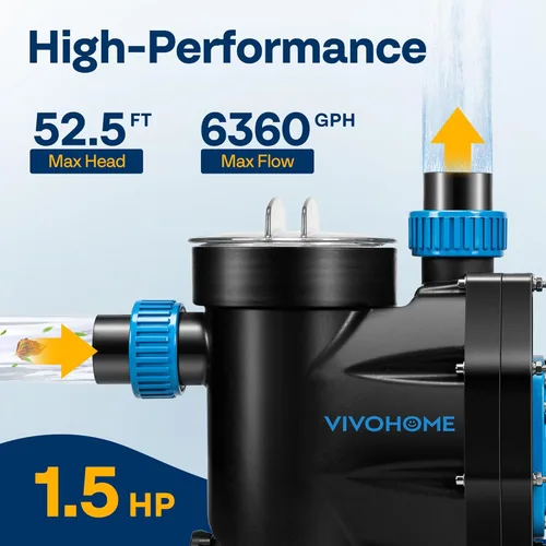Vista 4 de VIVOHOME Bomba de piscina autoprimante potente de 1.5 HP 6360 GPH con interruptor de encendido/apagado para piscina enterrada/sobre el suelo