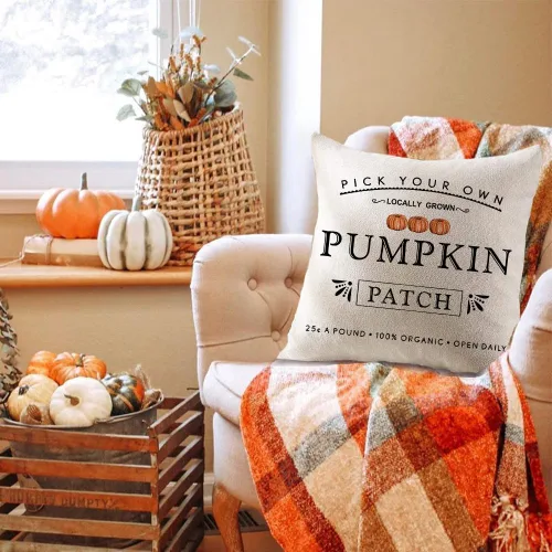 Vista 5 de Fundas de almohada con parche de calabaza de otoño, funda de almohada de cosecha de otoño, 18 x 18 pulgadas, decoraciones de granja Parche