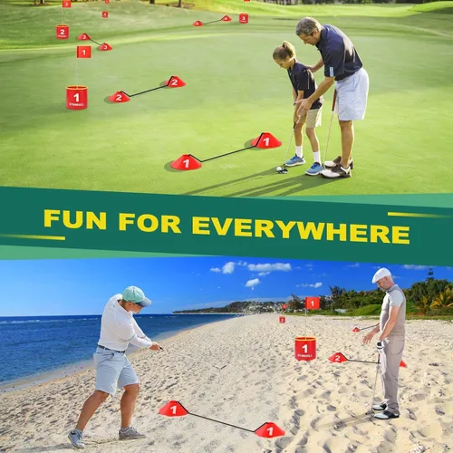 Vista 6 de Golf Yard Bucket Games, 6 Holes Bucket Backyard Golf Game Set with LED Light and Flags for Adults & Kids Indoor Outdoor, Golf Practice Gift for