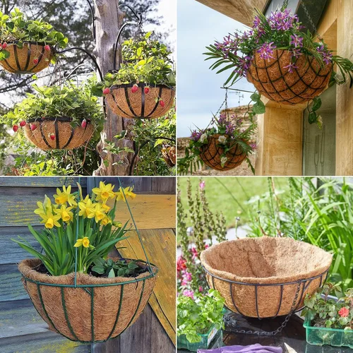 Vista 7 de LCHUANG Coco Liners para macetas, paquete de 2 forros redondos de 8 pulgadas para cestas colgantes, forros de repuesto de fibra de coco 100% natural