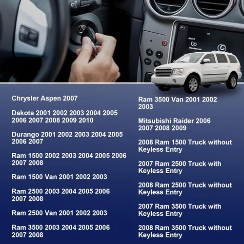 Vista 2 de Cilindro de bloqueo de interruptor de encendido compatible con Chrysler Durango Dakota Ram 1500 2500 3500 2001-2010 Pickup Truck Van Reemplazar OEM