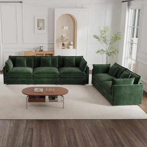 Vista 17 de mikibama Juego de Sofás Nube de Lujo de 2 Piezas, Juego de Sofá Moderno Tapizado en Chenilla de 3 Plazas y Loveseat con 9 Almohadas para Sala