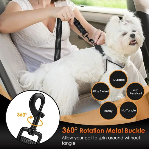Vista 3 de SlowTon Cinturón de seguridad para perro, correa de cinturón de seguridad ajustable para perro, 2 en 1, cinturón de seguridad para perro