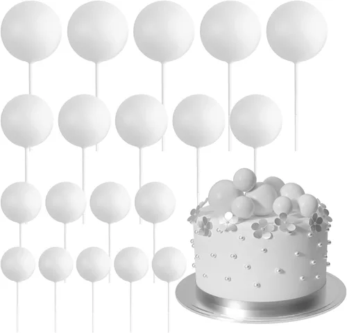 Vista 32 de ASTARON 20 piezas de decoración de bolas para pastel, mini globos, decoraciones de pastel, palos, bolas negras, decoraciones de pastel