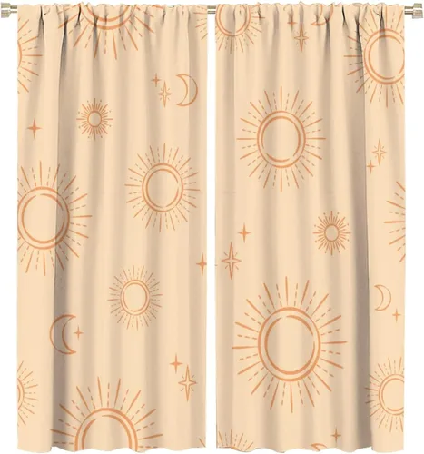 Vista 18 de Bohemian Curtain Mid Century Boho Moon Phase Plants Blackout Print Rod Pocket Window Drapes for Bedroom Living Room 42x45in