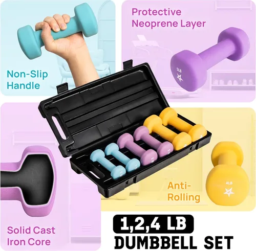 Vista 3 de Yes4All Neoprene Coated Dumbbell Hand Weight Sets - Multiple Weight Options with Rack, Anti-roll, Anti-Slip, Hexagon