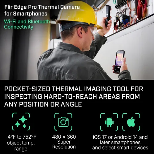 Vista 2 de FLIR Edge Pro - Cámara térmica de imágenes inalámbrica Bluetooth para smartphones, compatible con todos los dispositivos iOS y Android, Super