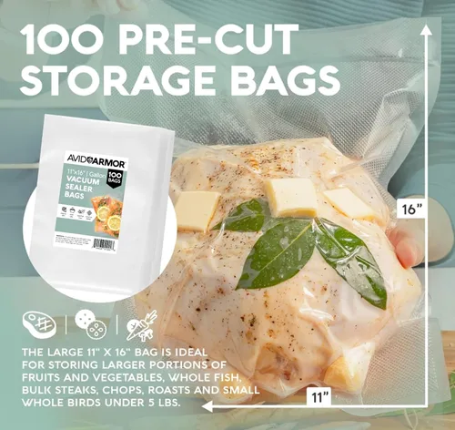 Vista 6 de Avid Armor bolsas comerciales para envasar al vacío, libres de BPA, ideales para Sous Vide. Paquete de 100 unidades., Transparente