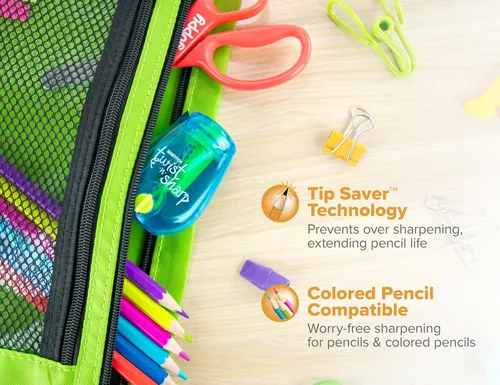 Vista 6 de Bostitch Office Twist-n-Sharp Sacapuntas de Lápices, para Niños y Lápices de Colores, Colores Surtidos (PS1-BLUE-2PK)