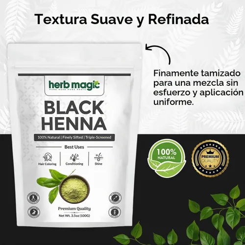 Vista 4 de Herb Magic - Polvo de henna negra, tinte natural para el cabello para negro (Black Henna)