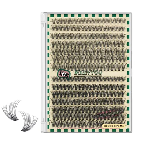 Vista 25 de Kit de extensión de pestañas DIY KEYYOU 280 piezas, pestañas individuales, rizadas D, kit de extensión de pestañas 30D+40D, 9-16 Mix, racimos