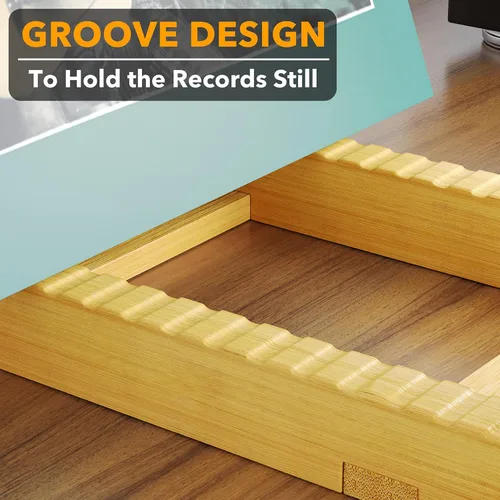 Vista 5 de SpaceAid Estante de almacenamiento de discos de vinilo de bambú, con capacidad para hasta 50 álbumes, LPs de 7 o 12 pulgadas, soporte de vinilo