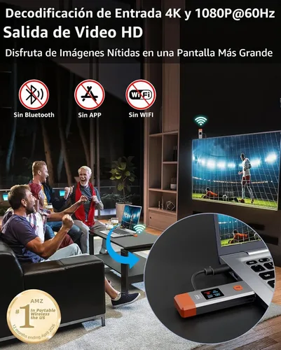 Vista 4 de Transmisor y receptor HDMI inalámbrico 328 pies/100m Extensor 1080P Salida Negro