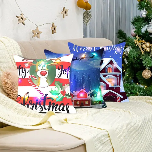 Vista 7 de Juego de 4 fundas de almohada de Navidad con luces LED de 18 x 18 pulgadas, fundas de almohada navideñas iluminadas para decoración de Navidad