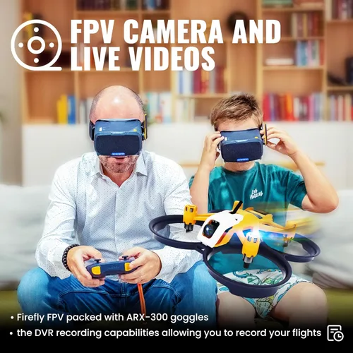 Vista 2 de HISINGY Firefly FPV Drone Kit, dron FPV para niños y principiantes, mini dron con cámara, control por aplicación, retención de altitud, grabación