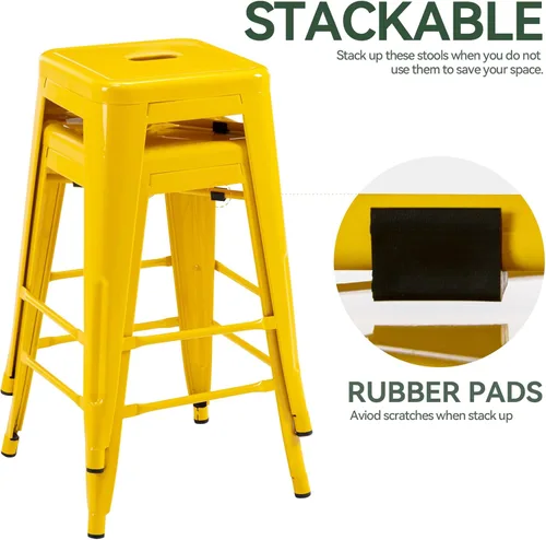 Vista 28 de Taburete Vogue Furniture Direct de 24 pulgadas, taburete de metal sin respaldo, taburete alto para encimera de interior o exterior con asiento