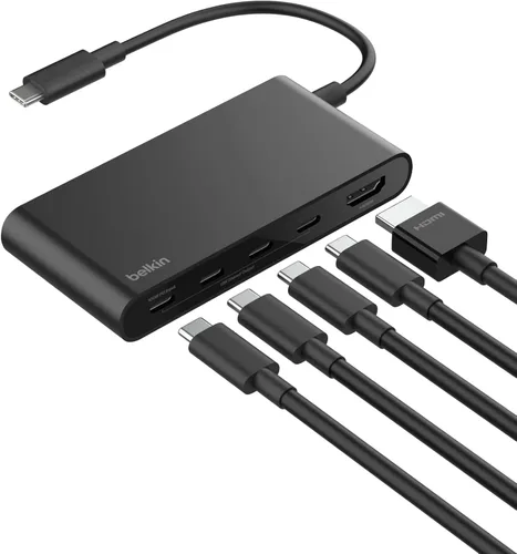 Vista 10 de Belkin Hub USB C, base multipuerto 4 en 1 para laptop con HDMI 4K, estación de acoplamiento USB C con entrega de alimentación de paso de 100 vatios