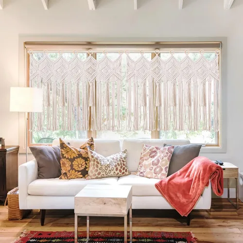 Vista 4 de Osunnus Cortina de macramé para colgar en la pared, cenefa de macramé para ventana y puerta, 40 x 30 pulgadas, decoración de pared de macramé 1 panel