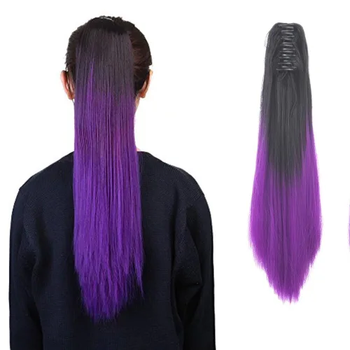 Vista 31 de iLUU Extensiones de cabello sintético largo y lacio, con pinza para cola de caballo para mujer