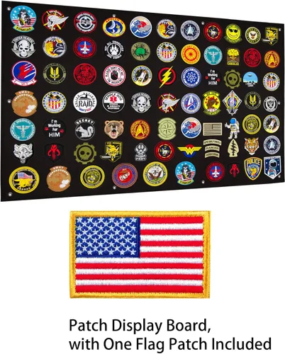 Vista 3 de Panel de Exhibición de Parches Tácticos Soporte Tablero para Emblemas de Uniforme de Moral de Combate del Ejército Militar con Gancho y Bucle, 43