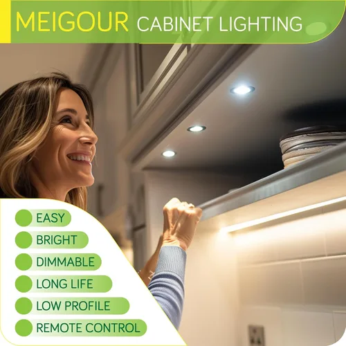 Vista 4 de Iluminación de acento para estantería, luces LED de disco para debajo del gabinete, 110 V eléctrico directo con cable y enchufe de pared, control