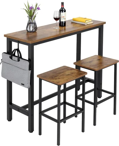 Vista 18 de Finnhomy Juego de mesa de bar, mesa de pub de 47 pulgadas, mesa rectangular de altura de barra, mesa de bar con taburetes, juego de mesa de cocina
